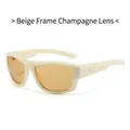 Y2K vintage sunglasses with beige wide frames and champagne lenses for men and women - Beige Frame Champagne Lens