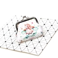 Detail of canvas coin purse with unicorn print and vintage metal clasp closure - Unicorn No. 4 (White Rainbow)