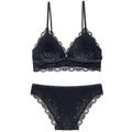 Set aus schwarzem Samt und Spitze mit kabellosem Triangel-BH und passendem Slip - XL (Passend für 85ABC) / Schwarz