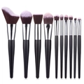Set de 10 brochas de maquillaje profesionales con cerdas degradadas y mangos negros mate - 10 Piezas Ola Negro Sin Bolsa