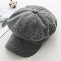 Detailed top view of dark grey wool octagonal newsboy hat with soft felt texture and decor - M / Gray