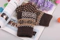 Thickened dark brown knitted mittens with snowflake jacquard pattern for winter warmth - One Size / Coffee