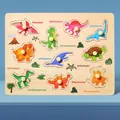 Educational dinosaur wooden peg puzzle with easy-grip knobs for toddler learning - Dinosaurs Style A