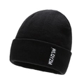 Classic black ribbed knit beanie with a stylish WLQYZM textile label for winter warmth - One Size / Black