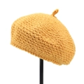 Handcrafted mustard yellow crochet beret hat with thick knit texture and acorn stem detail - M (56-58cm) / Yellow