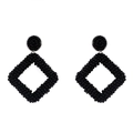 Detail of handmade black seed bead geometric earrings with hollow rhombus dangle design - Black