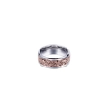 Minimalist two-tone stainless steel ring with silver band and rose gold woven texture - US 12