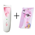 Electric eyelash curler set with pink manual applicator tool in white background - Electric Curler + Eyelash Card