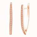 Elegant rose gold V-shaped hoop earrings paved with white cubic zirconia stones - 18K Rose Gold Plated