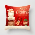 Detail of red Christmas cushion cover with Santa Claus and festive holiday typography - Red Festive Blessing (DRD315-18)