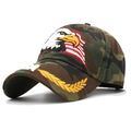 Jungle camouflage baseball cap with eagle and USA flag embroidery in a side profile view - Adjustable / No.1 Camouflage Eagle USA Wheat