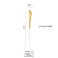 Coltello da tavola bianco e oro in acciaio inox 304, 21 cm x 1,5 cm, peso 55 g - Coltello da Tavola Bianco Oro