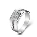 Silver alloy ring for men featuring a large square-cut main stone and side accents - Silver