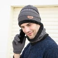 Men's winter 3-piece knit set including fleece-lined hat, scarf and touchscreen gloves - Adult Set / Gray