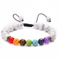 Adjustable chakra energy bracelet featuring white marble beads and seven colorful stones - White Howlite