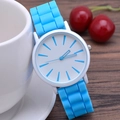 Classic ultra-thin quartz watch with blue silicone strap and clean white dial for women - Blue
