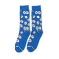 Royal blue crew socks featuring white dice pattern and yellow toe detail for men - Dice