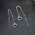 Elegant 925 sterling silver heart-shaped long pull-through threader earrings in silver - Hollow Heart Ear Line / Heart Ear Threader (SE77)