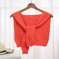Bright orange-red knitted decorative shawl with tie-front design and ribbed cuffs - Orange Red
