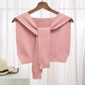 Pink knitted shawl with tie-front sleeves for women, elegant layering accessory - Korean Pink