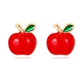 Close-up of red apple earrings with gold stem and green leaf detail for Christmas - Red Apple