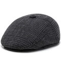 Winter flat cap for men in dark grey plaid wool blend with ear protection - One Size / Black