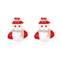 Detail of snowman stud earrings with red enamel hats and sparkling crystal accents - Snowman