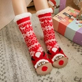 Red Christmas thermal slipper socks with reindeer patterns and plush fleece cuffs - Hat Reindeer