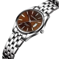 Silver quartz watch with brown dial, calendar display and 3ATM water resistance - Female Style / Steel Strap Coffee Dial Women