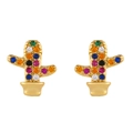 Exquisite golden cactus stud earrings with colorful cubic zirconia micro-inlay - err24 Cactus