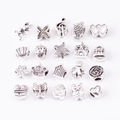 Set of 20 silver-plated metal charms including owl, crown, and heart shapes for DIY bracelets - Mixed Large Hole Beads No.4 / 20 Pieces Set