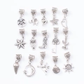 Set of 15 antique silver charms including star, owl and shell for DIY bracelet making - Charms No.8 / 15 Pcs Pack