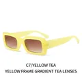 Modern rectangular sunglasses in bold yellow with gradient tea lenses, model C7 Yellow Tea - Yellow Frame Gradient Tea Lens