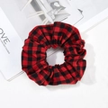 Elastic fabric scrunchie featuring a classic red and black plaid pattern for women - Red and Black Grid