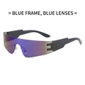 Occhiali da sole sportivi punk senza montatura con montatura blu e lenti blu unisex - Asta Nera Specchio Blu