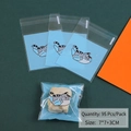 Blue cat cartoon self-adhesive snack bags 7x7+3cm, 95 pieces pack for nougat and cookies - Cat and Fish