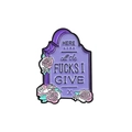 Pin de esmalte de tumba púrpura con detalles florales y un grabado humorístico - CC808 Lápida (Here Lies All The Fucks I Give)