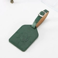 Green PU leather luggage tag featuring embossed compass and globe design on white background - Green