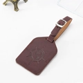 Brown PU leather luggage tag featuring embossed compass and map with adjustable strap - Burgundy