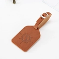 Light brown PU leather luggage tag featuring a compass design with metal buckle strap - Coffee