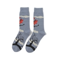 Close-up of fantasy dragon and castle knit pattern on grey-blue mid-calf socks - A078-Blue Grey Fantasy Castle