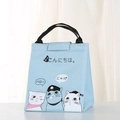 Light blue insulated lunch bag with cute cartoon cat prints and sturdy black handles - Blue Cat