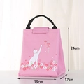 Borsa termica rosa con motivo gatto cartone e manici neri rinforzati per pranzo - Gatto Rosa