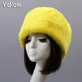 Faux fur winter pillbox hat in vibrant yellow with soft plush texture for warmth - One Size / Yellow