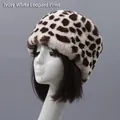 Winter faux rabbit fur bucket hat for women in cream leopard print pattern - One Size / Cream Leopard Print
