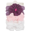 Set of 3 high-elastic baby nylon headbands with purple flowers and pink bows on a card - Purple/Pink/White Style