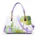 White shell bag with purple straps and green lotus floral pattern for women - Green Lotus