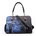 Dark grey floral handbag with blue flower print and gold chain strap in vegan leather - Black