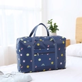 Foldable navy blue travel bag with cute cartoon prints and sturdy top handles - Thickened Navy Rainbow