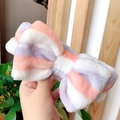 Detail of pink and white striped plush bow headband made of soft coral fleece material - 6# Purple Pink White Stripes